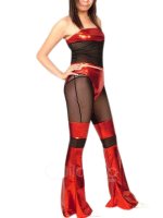 Cheap Red And Black Shiny Metallic And Spun Silk Catsuit