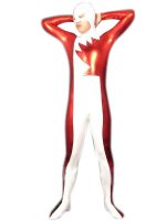 Cheap Red And White Shiny Metallic Unisex Zentai Suit