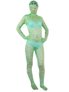 Cheap Green Unisex Lace Zentai Suit