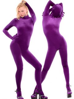 Cheap Velvet Purple Lycra Spandex Catsuit