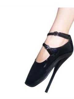 Cheap 7'' High Heel Stiletto Black Patent Sexy Ballet Pumps