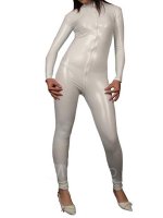 Cheap White Shiny Metallic Catsuit