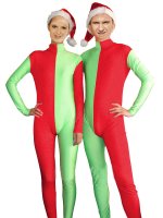 Cheap Red and Green Christmas Couple Zentai Suits