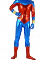 Cheap Red & Blue Shiny Metallic Unisex Zentai Suit