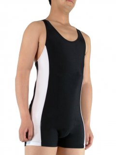 Cheap Lycra Spandex Black with White Half Length Sleeveless Leot