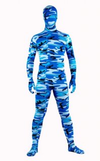 Cheap Sea blue and white Lycra Spandex Unisex Zentai Suit