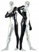 Cheap Silver & Black Shiny Metallic Unisex Zentai Suit