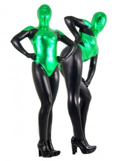 Cheap Green& Black Shiny Metallic Unisex Zentai Suit