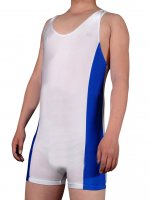 Cheap Lycra Spandex Blue with White Half Length Sleeveless Leota