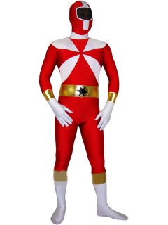 Cheap Red With White Lycra Spandex Zentai Costume